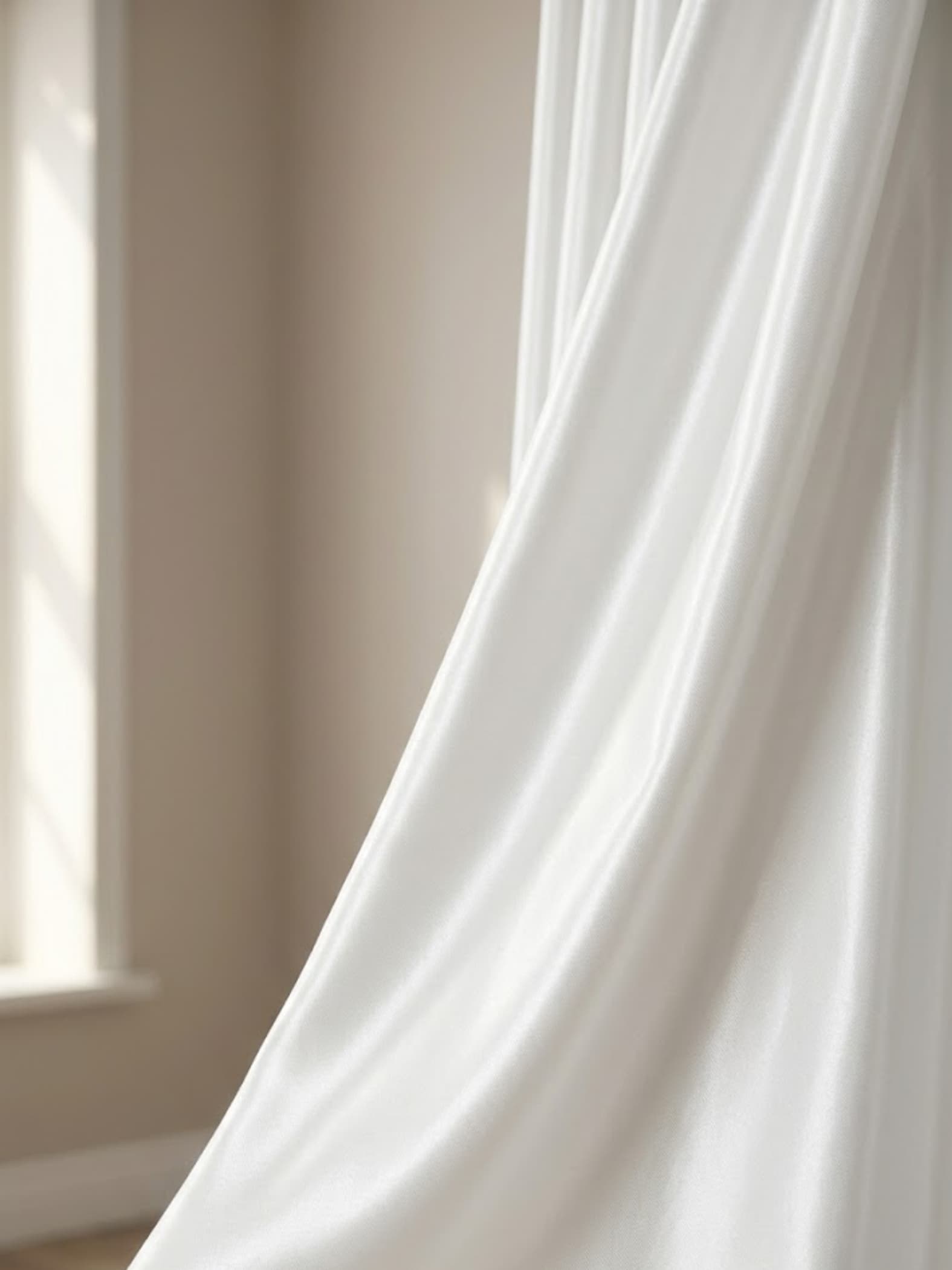 Beyaz Saten Güneşlik Perde - Ütü İstemez Yumuşak Doku